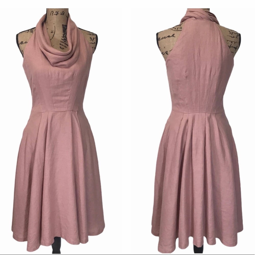 Zara Woman Cowl Neck Flax Linen Dress.